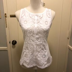 BANANA REPUBLIC WHITE COTTON TANK WITH EYELET